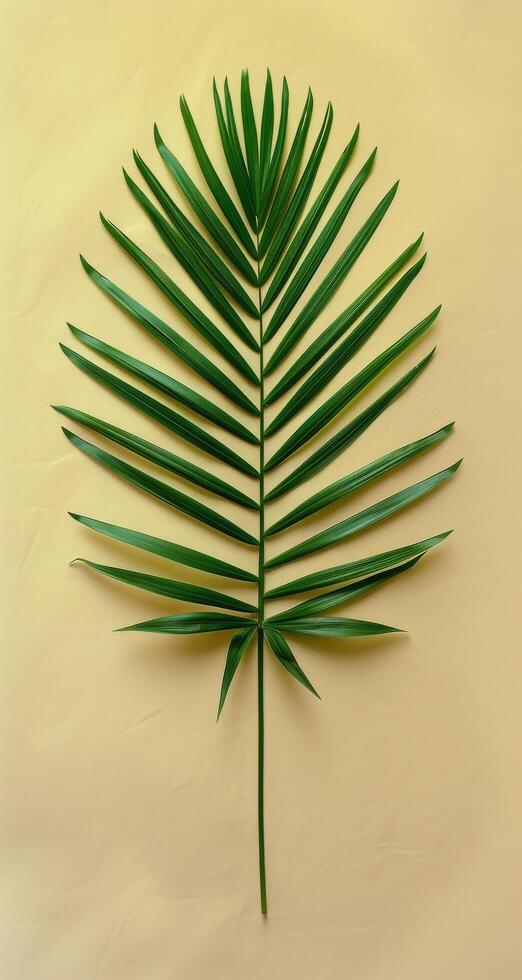 Single Palm Leaf on a Yellow Background photo