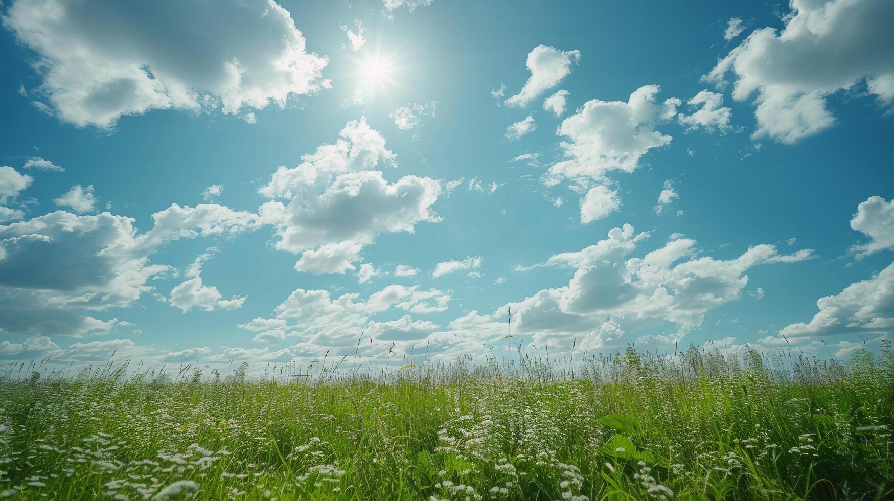 Bright Sunny Day Over a Lush Green Field photo