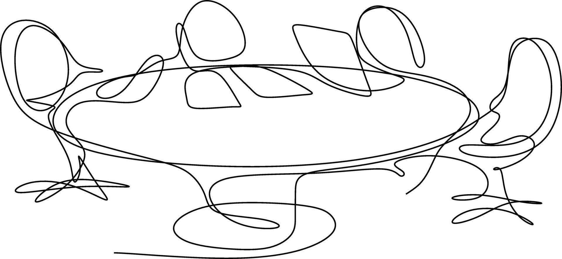 one line art. one continuous line art of a round table for an employee meeting vector