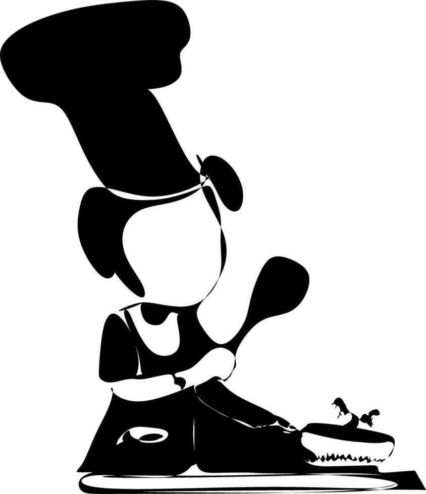 a black-and-white silhouette of a chef cooking vector