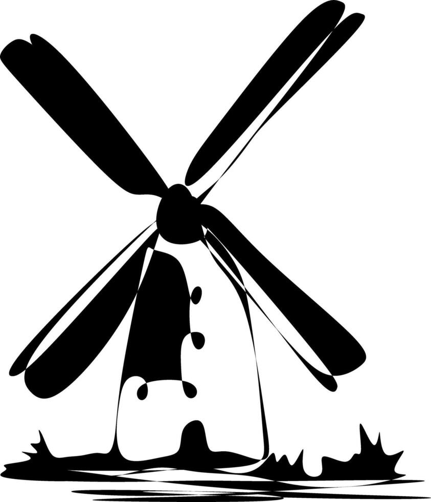 A black-and-white silhouette of a windmill vector