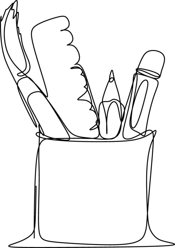 one line art. one continuous line art of a pencil cup vector