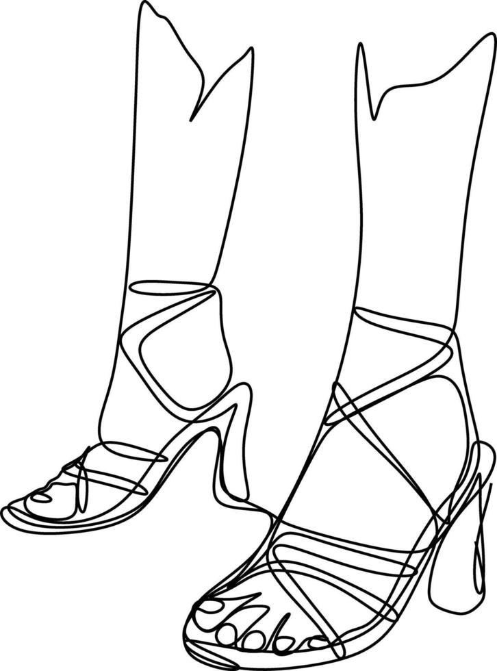 one line art. one continues line art. a high-hill shoes vector