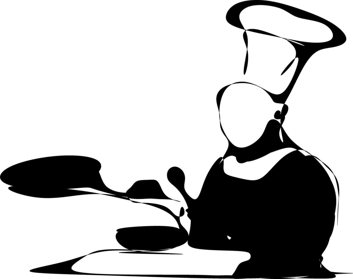 a black-and-white silhouette of a chef cooking vector