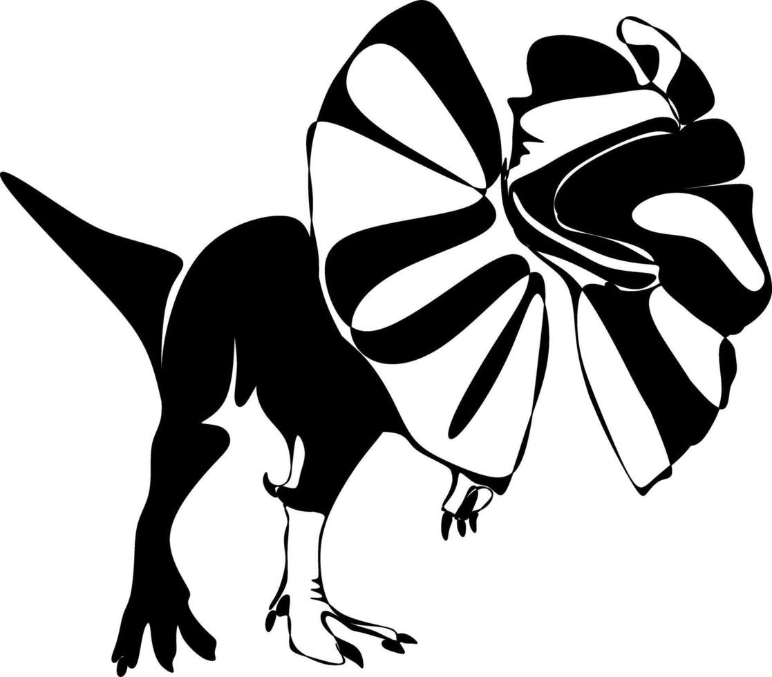 The illustrations and clipart. A black-and-white silhouette of a Dilophosaurus vector