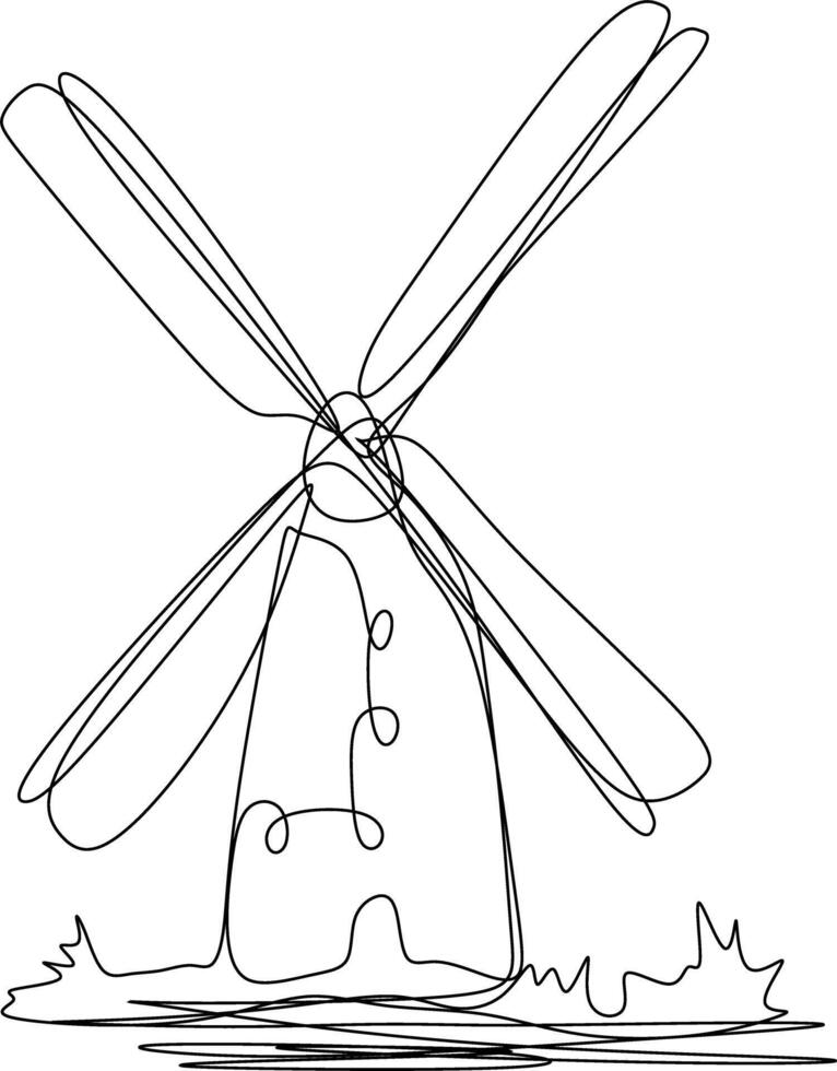 one line art. one continuous line art of a windmill vector