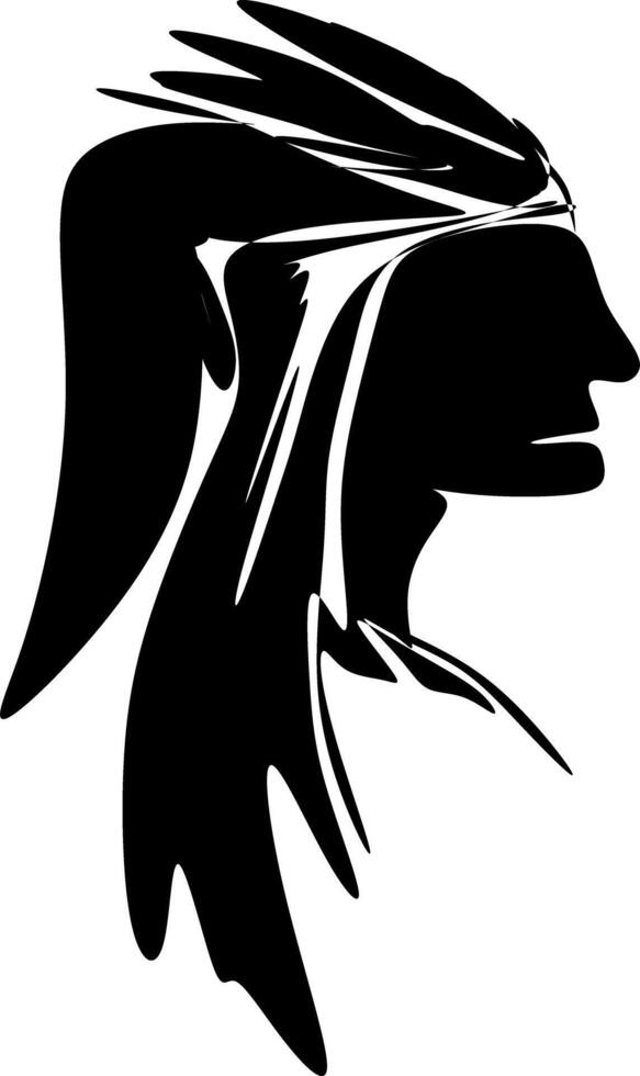 The illustrations and clipart. A black-and-white silhouette of a Native American Face, American Indian Apache Head vector