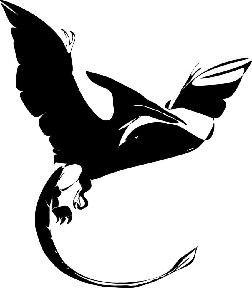 The illustrations and clipart. A black-and-white silhouette of a Pterodactyl vector