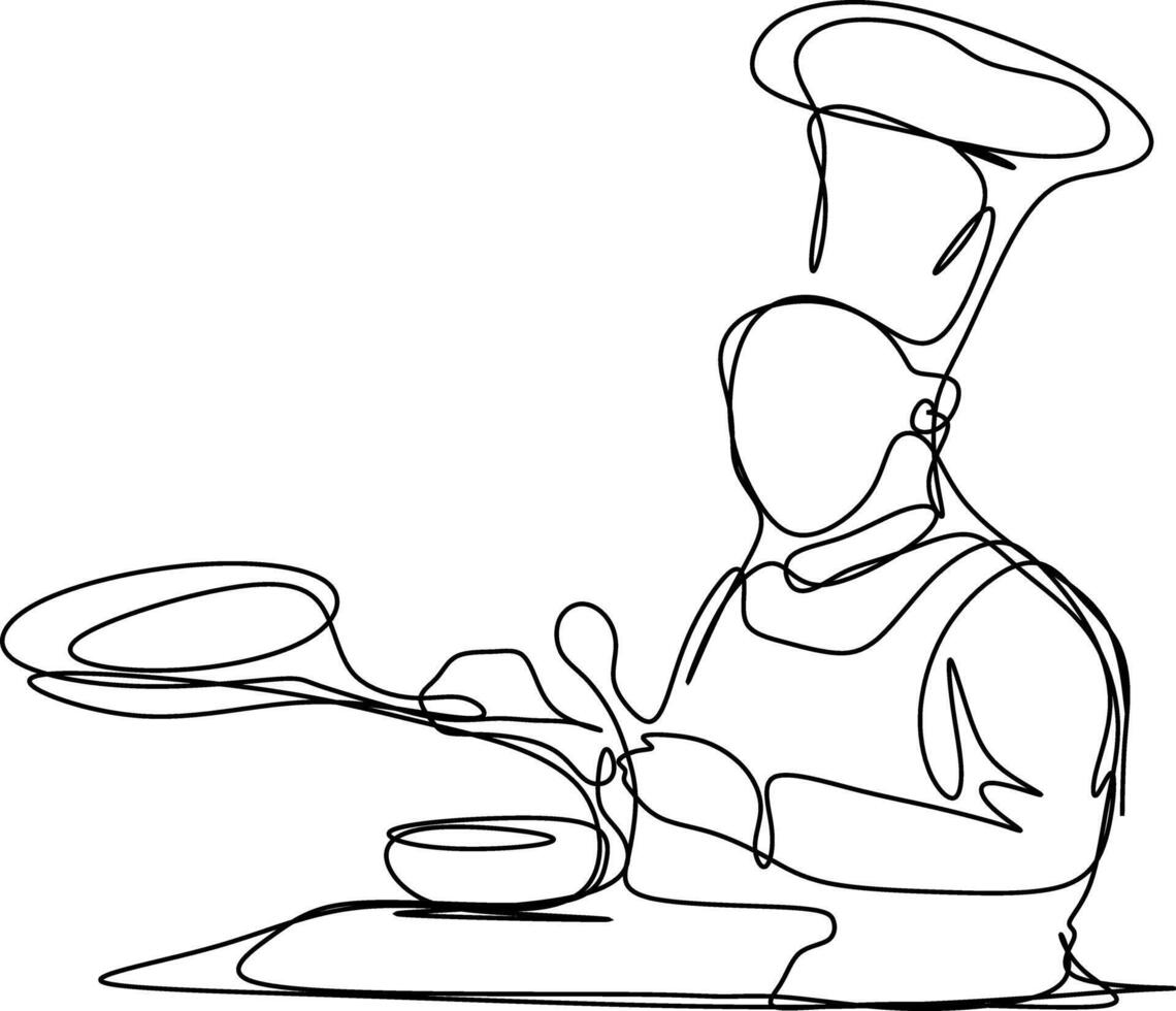 one line art. one continuous line art of a chef serving the customer vector