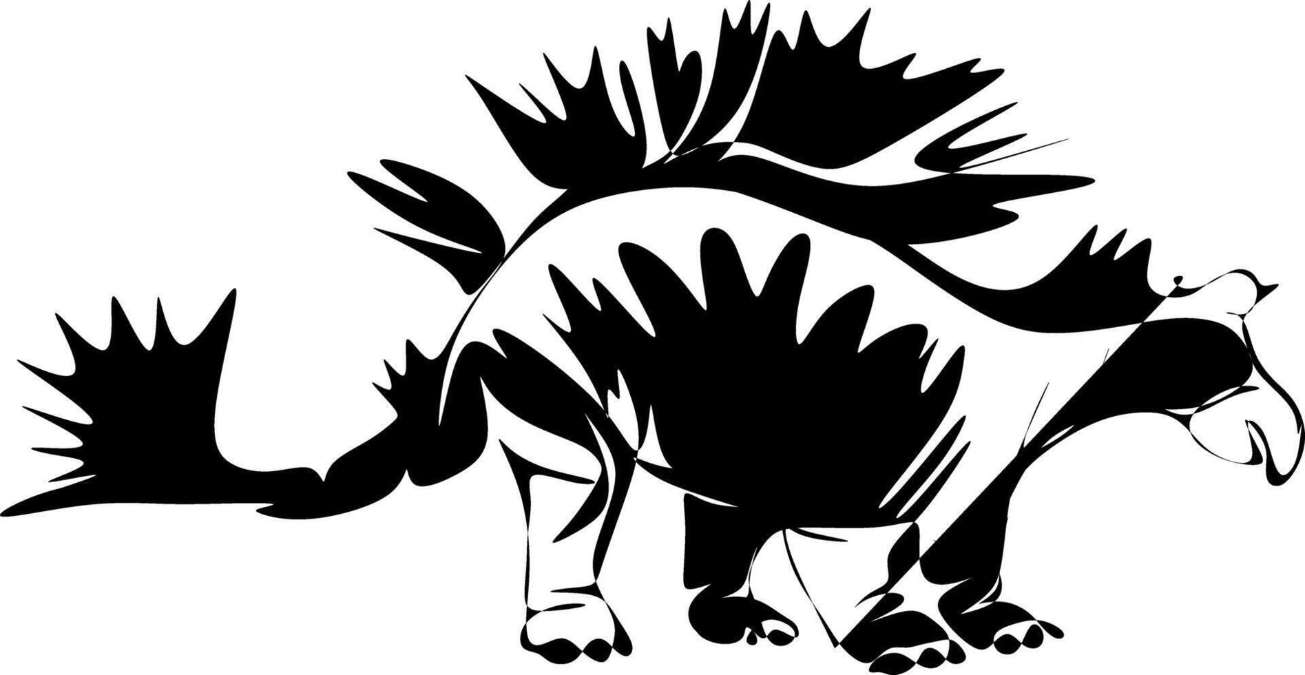Black and white cartoon illustration. Silhouette of a dinosaur vector