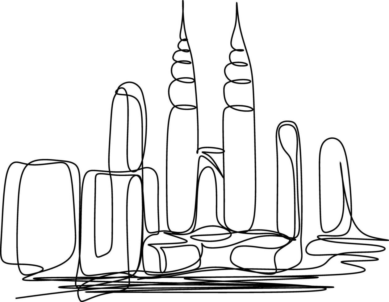 one line art. one continuous line art of a Petronas Towers vector