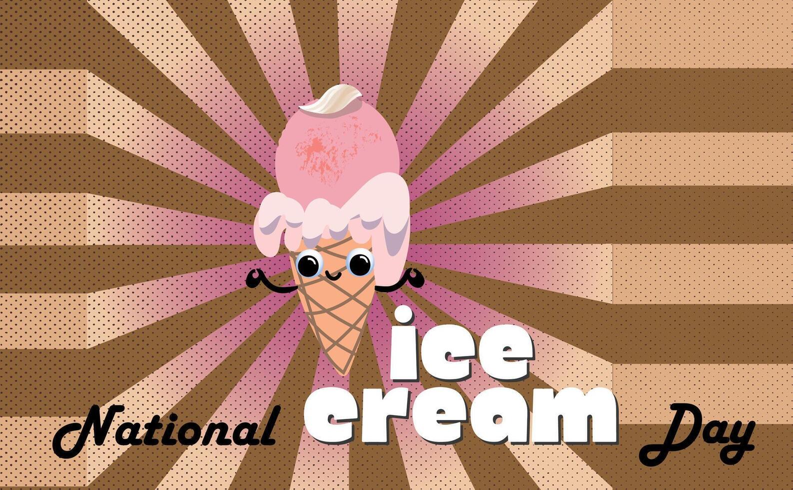 National Ice Cream Day Illustration. 70s retro design vector