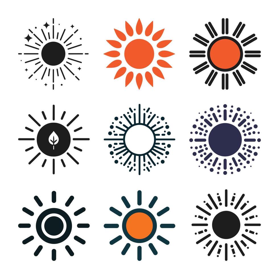 A bundle of Minimalist sun design icon style vector