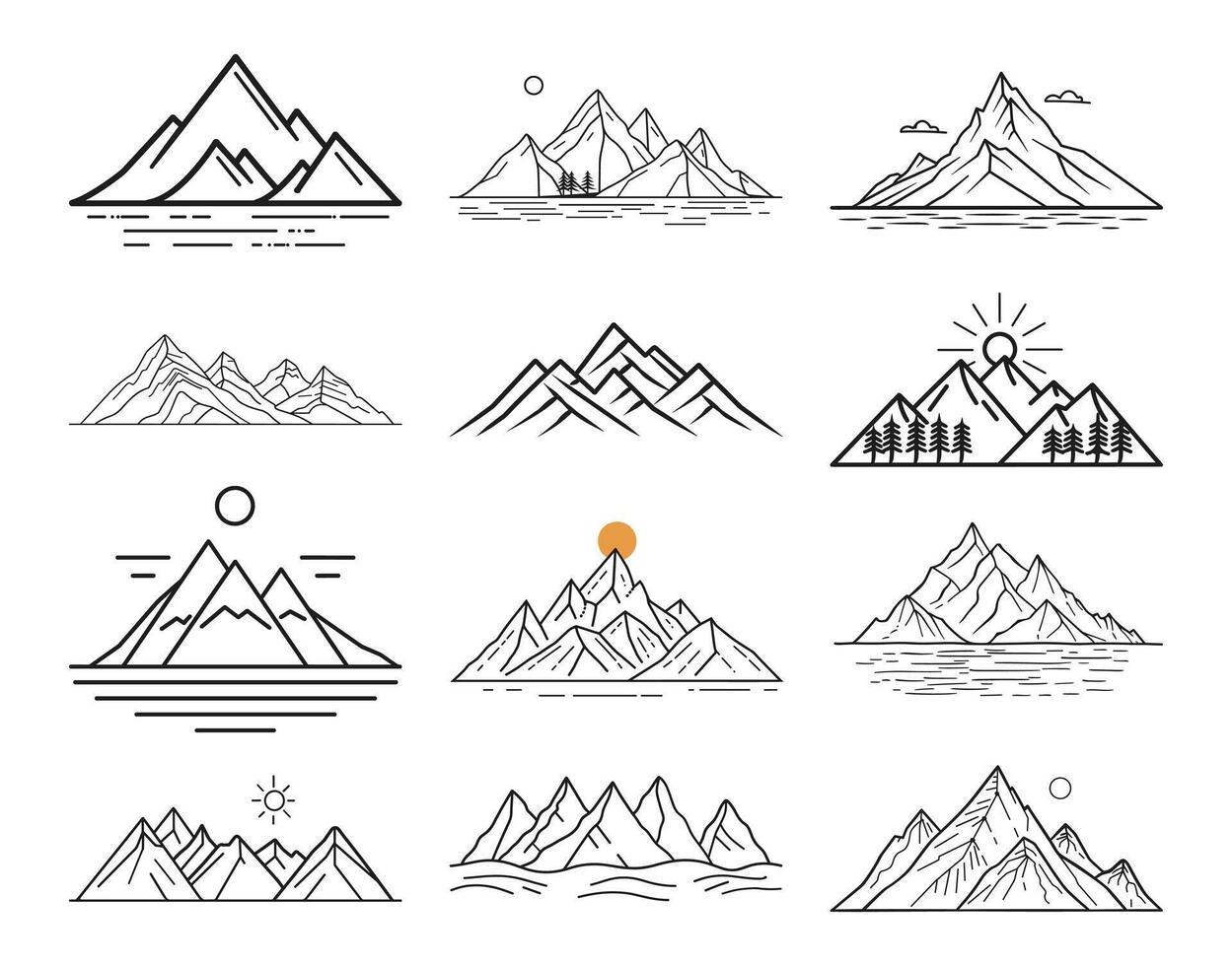 A bundle of Line art mountain icon style vector