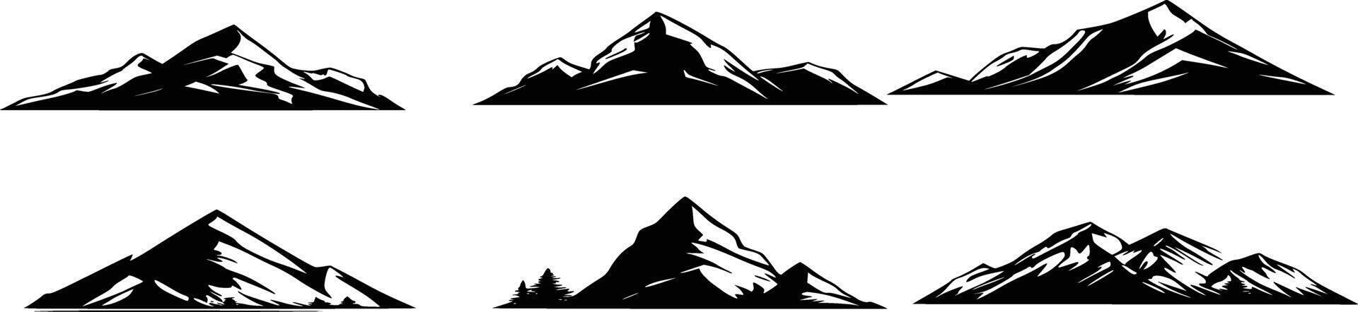 Mountain silhouette. Rocky peaks. Mountains ranges. Black and white mountain icon vector