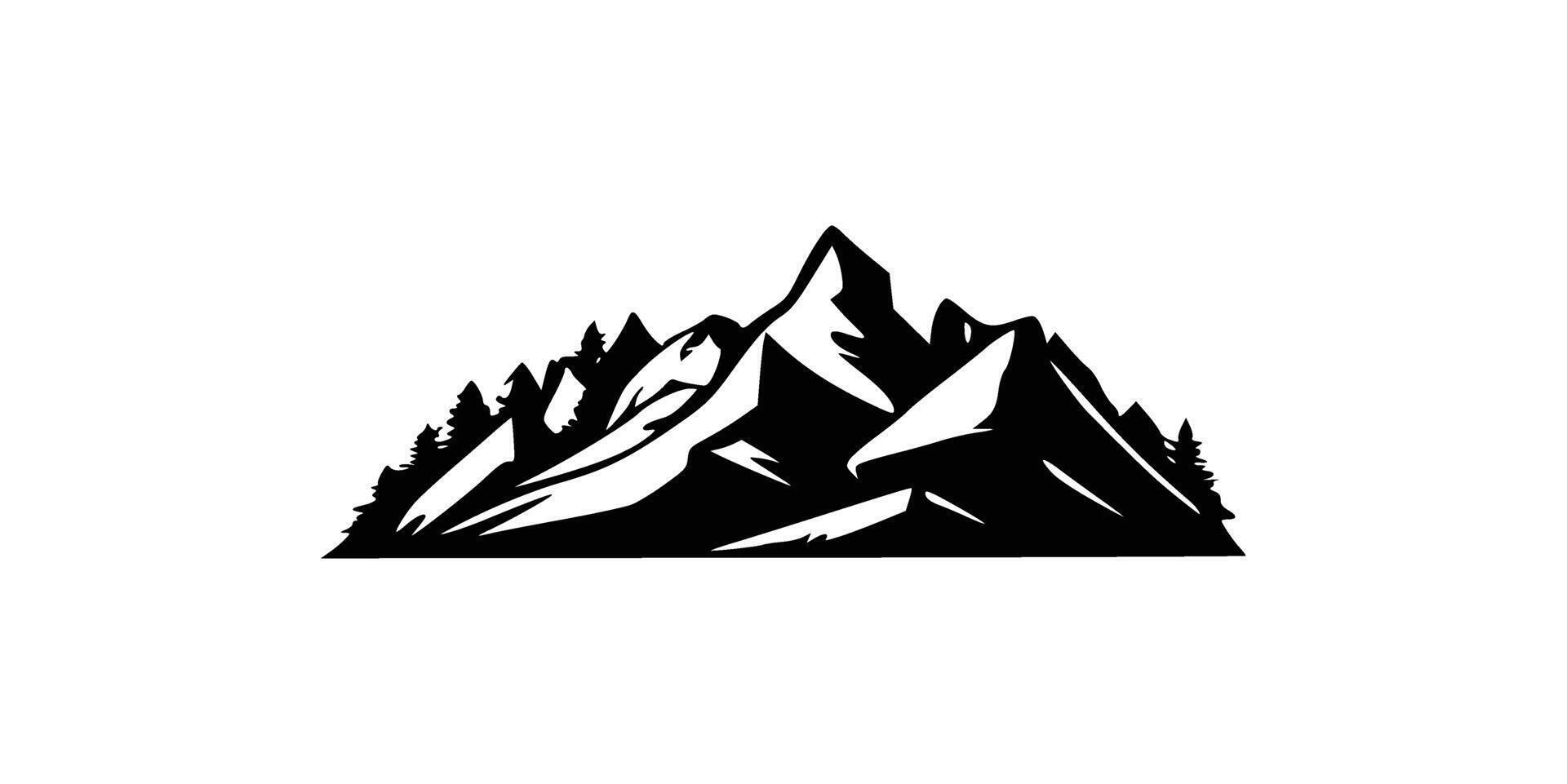 Silhouette of mountains. Black and white of the contour of the hills. vector
