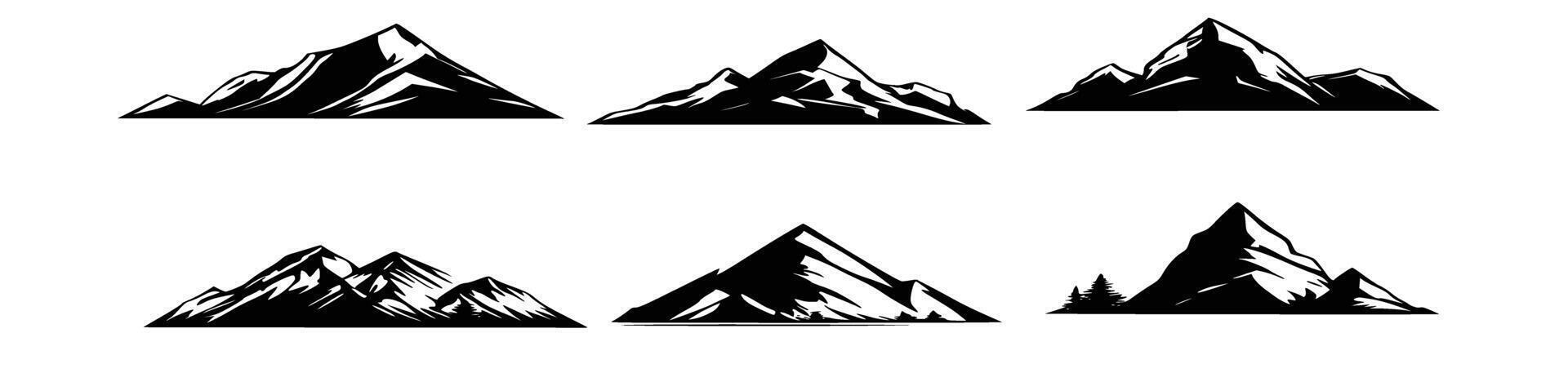 Silhouette of mountains. Black and white of the contour of the hills. vector
