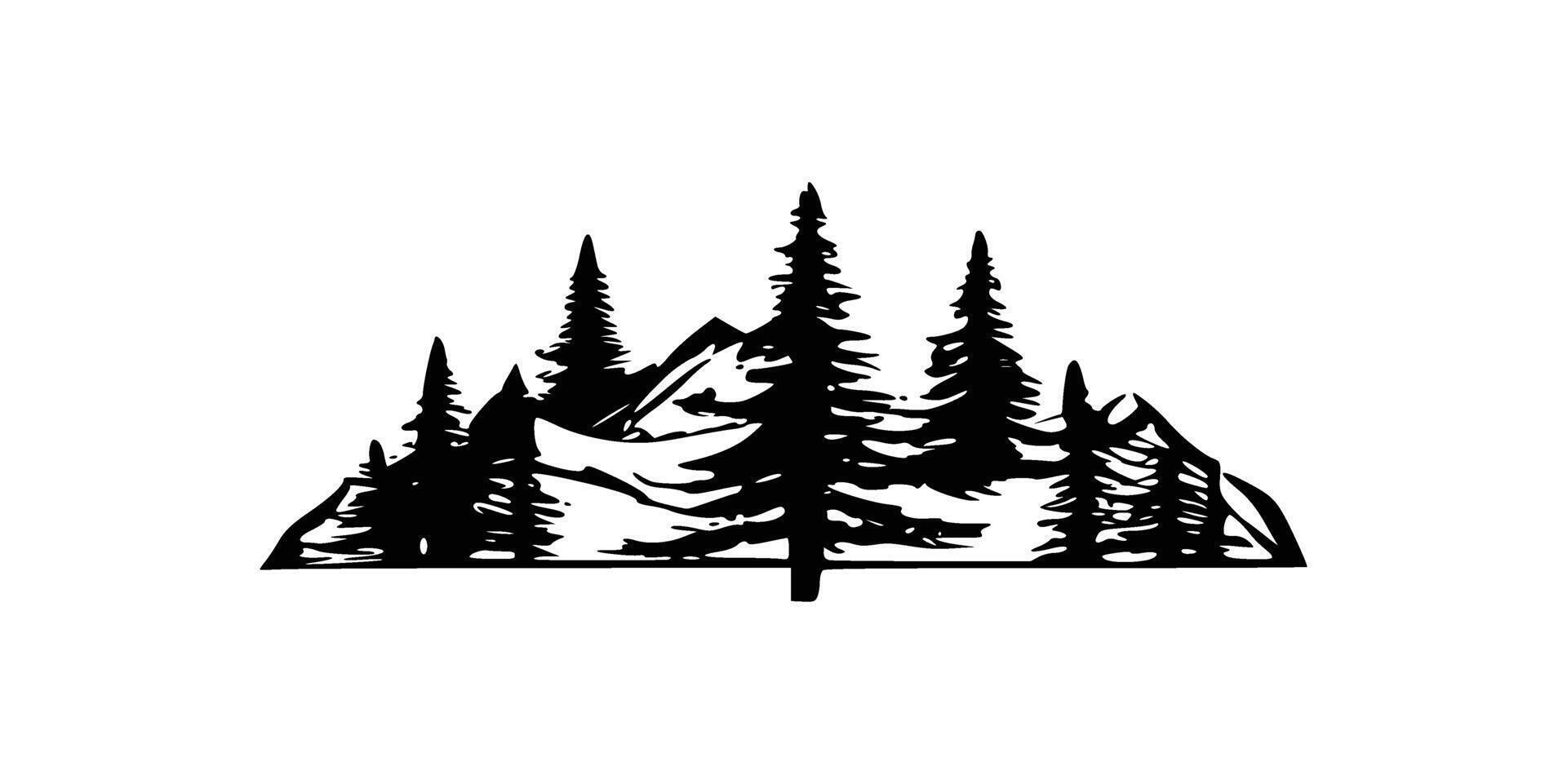 Silhouette of mountains. Black and white of the contour of the hills. vector