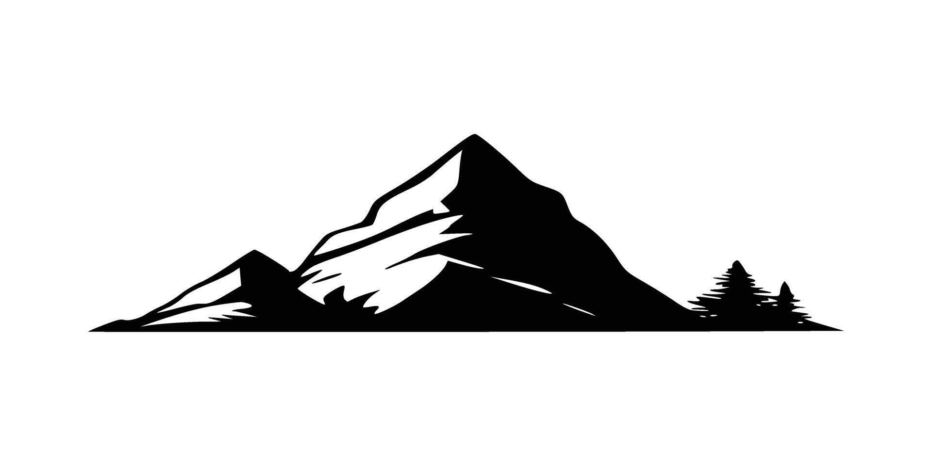 Silhouette of mountains. Black and white of the contour of the hills. vector