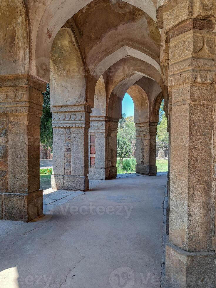 Sikandar Lodi Tomb in Delhi arched corridors, domed chambers, carved sandstone walls. Ancient craftsmanship and Indo-Islamic architecture, preserved historical monument of significant heritage value photo