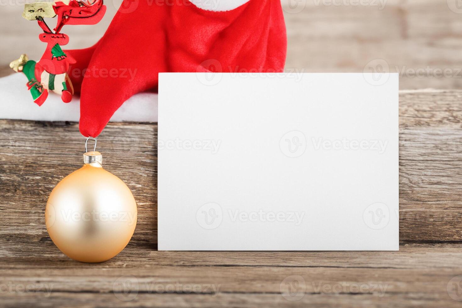 Beautiful Mockup White Card with Christmas Ornaments, A Festive Touch for Your Holiday Greetings photo