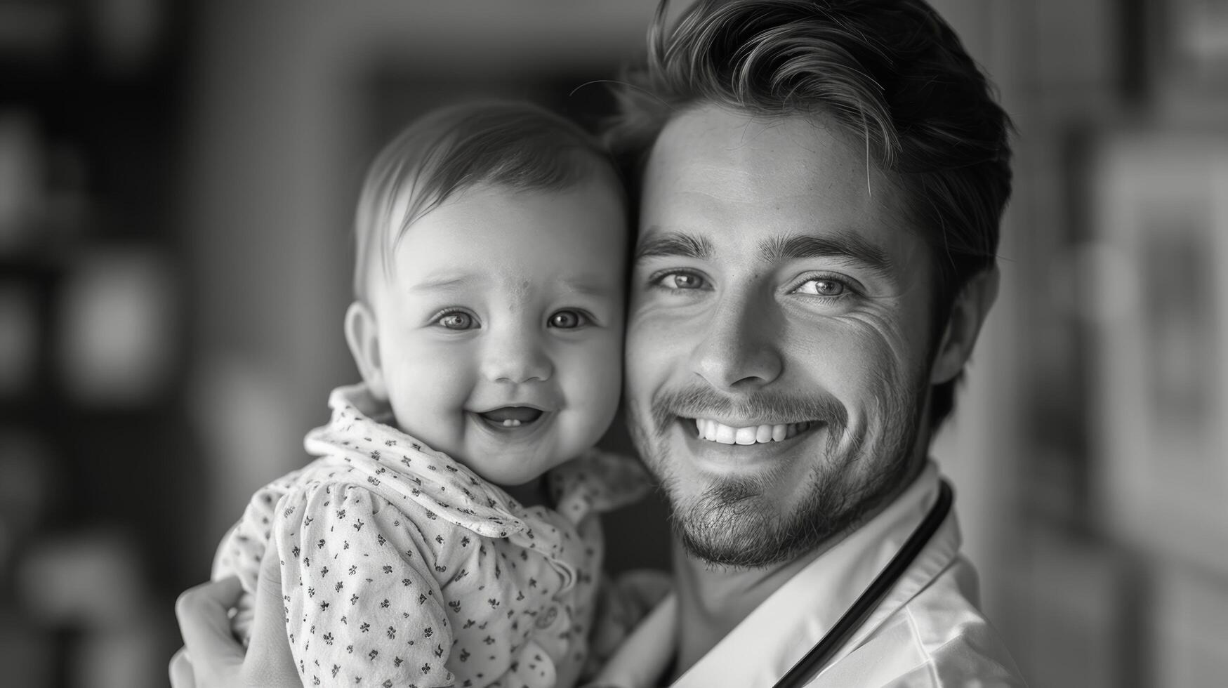 Man Holding a Baby in His Arms photo