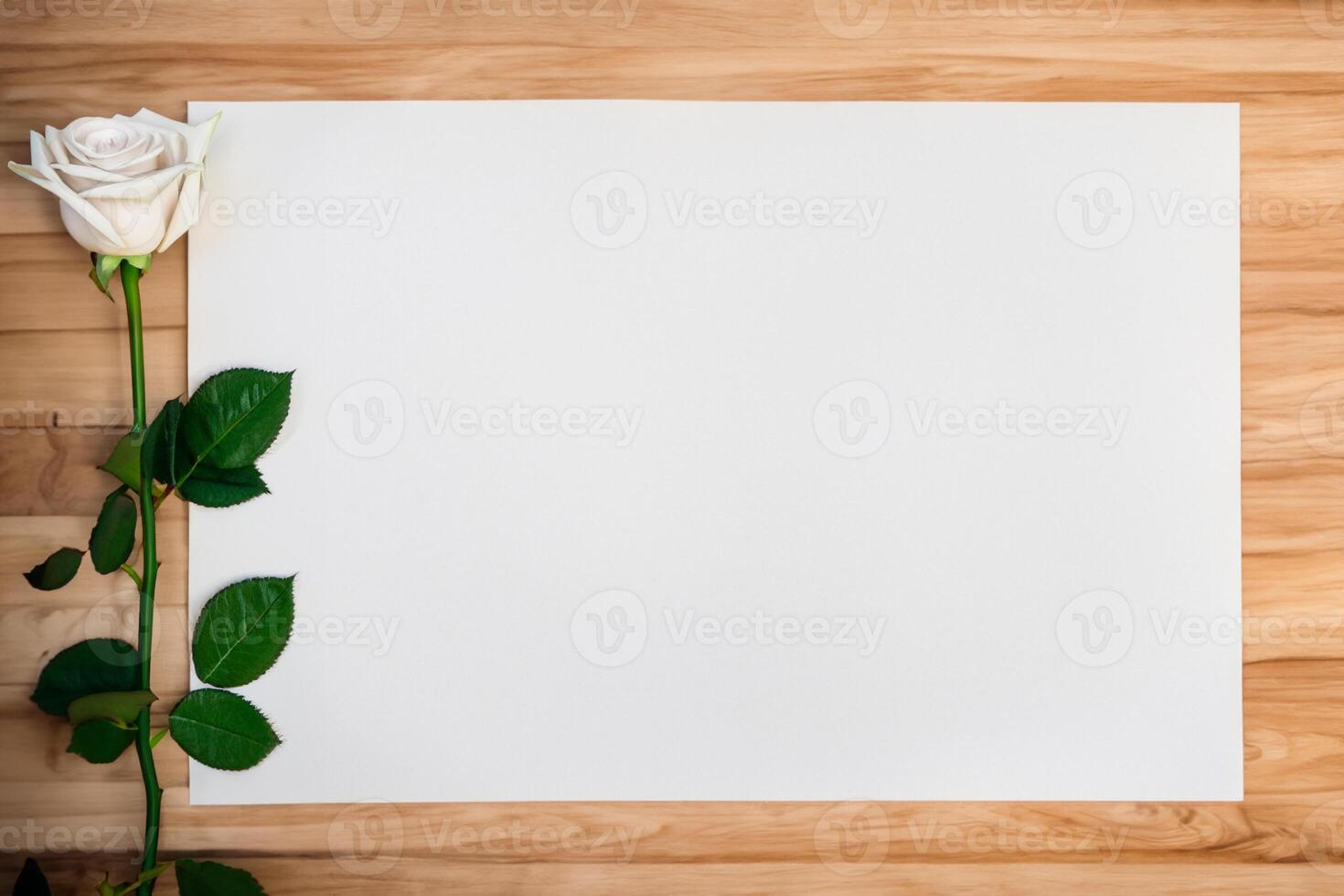 The mockup of beautiful paper with an elegant flower arrangement showcases a stunning combination of artistry and nature. photo