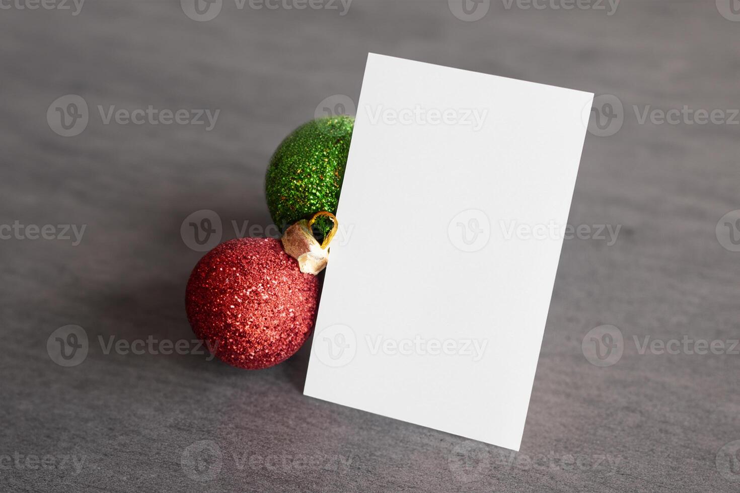 Beautiful Mockup White Card with Christmas Ornaments, A Festive Touch for Your Holiday Greetings photo