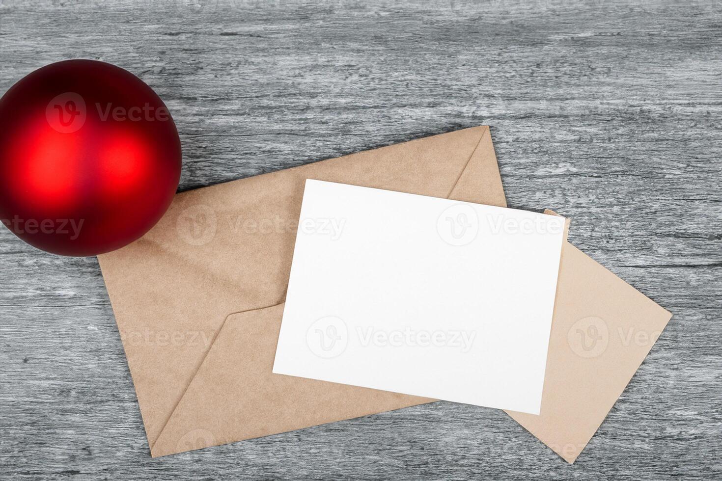 Beautiful Mockup White Card with Christmas Ornaments, A Festive Touch for Your Holiday Greetings photo