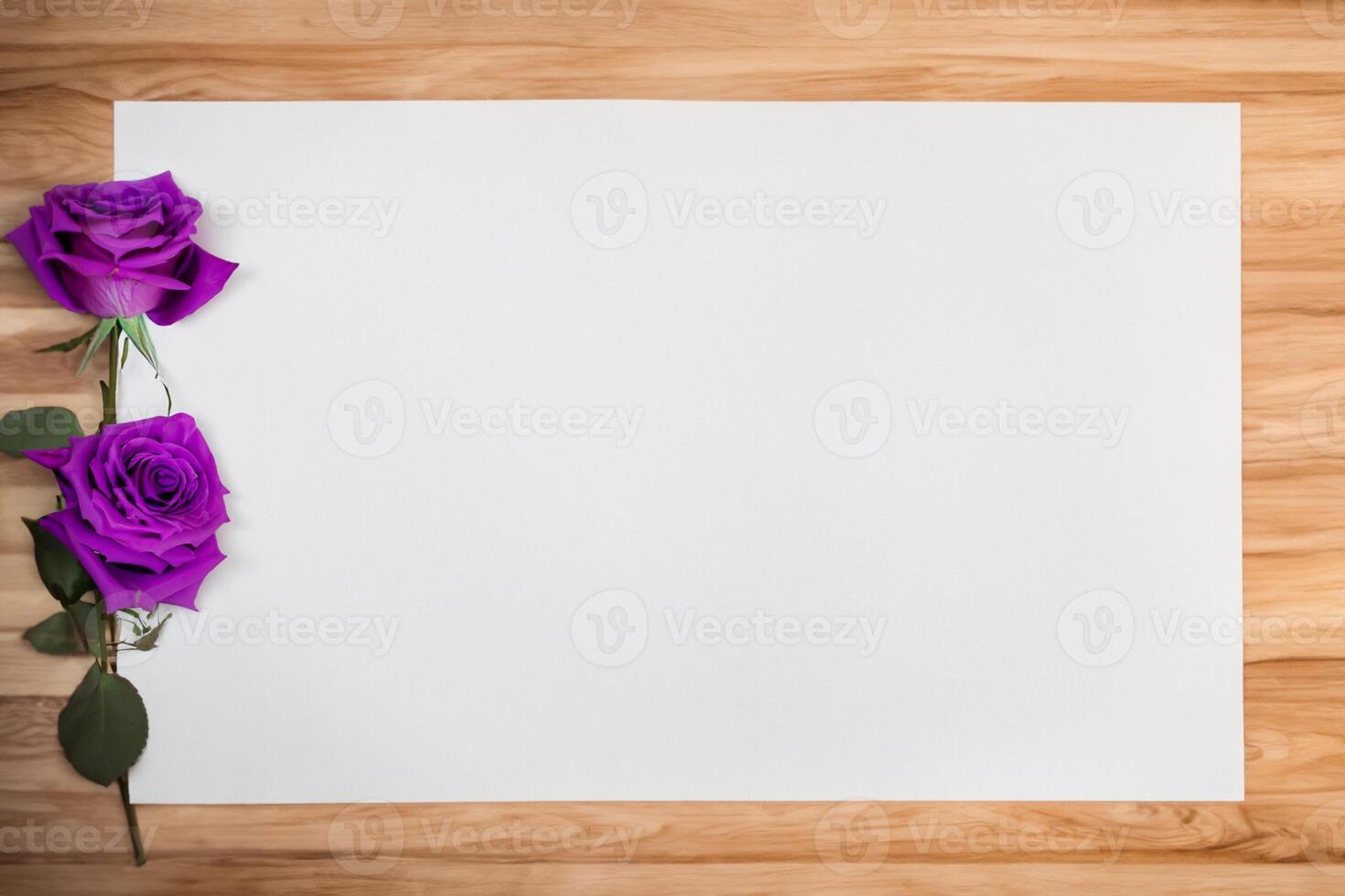 The mockup of beautiful paper with an elegant flower arrangement showcases a stunning combination of artistry and nature. photo