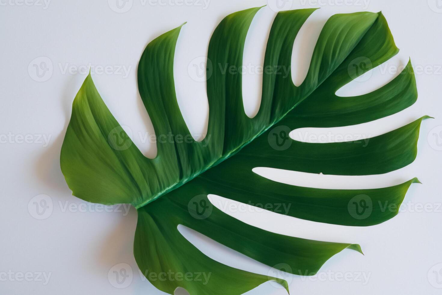 Beautiful Monstera Leaf on White Paper A Stunning Blend of Natural Elegance and Minimalist Charm, Showcasing the Intricate Details and Lush Green Hue Against a Crisp and Pristine Background photo