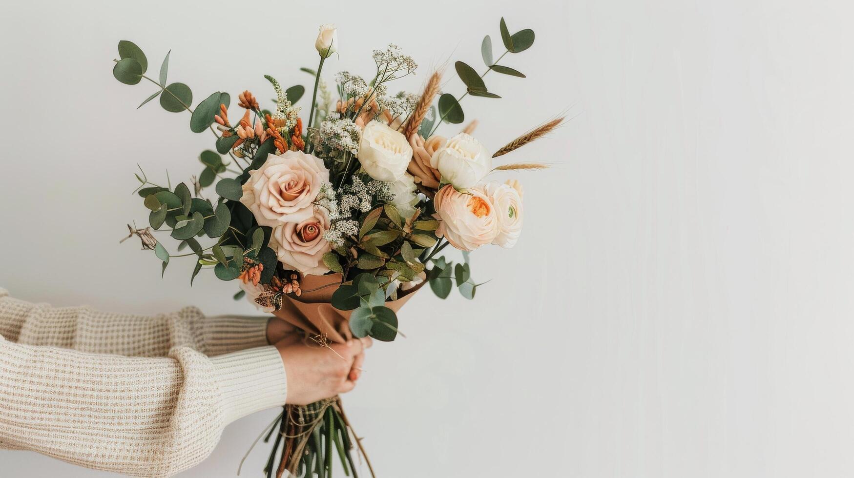 Two Hands Holding a Bouquet of Flowers photo