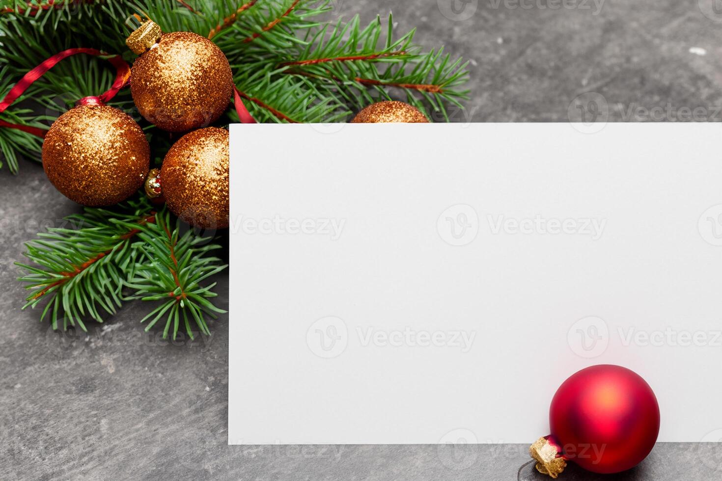 Beautiful Mockup White Card with Christmas Ornaments, A Festive Touch for Your Holiday Greetings photo