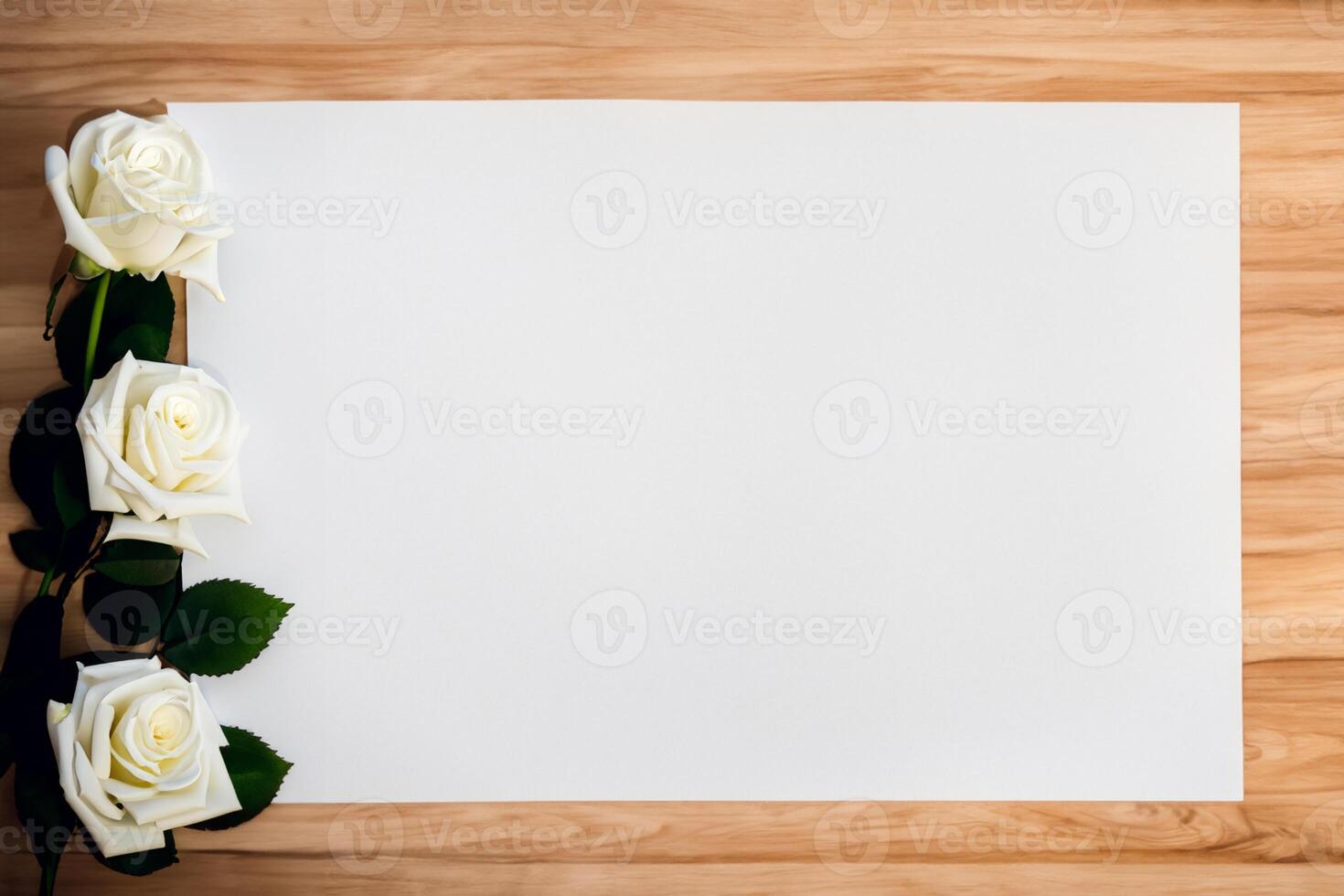 The mockup of beautiful paper with an elegant flower arrangement showcases a stunning combination of artistry and nature. photo