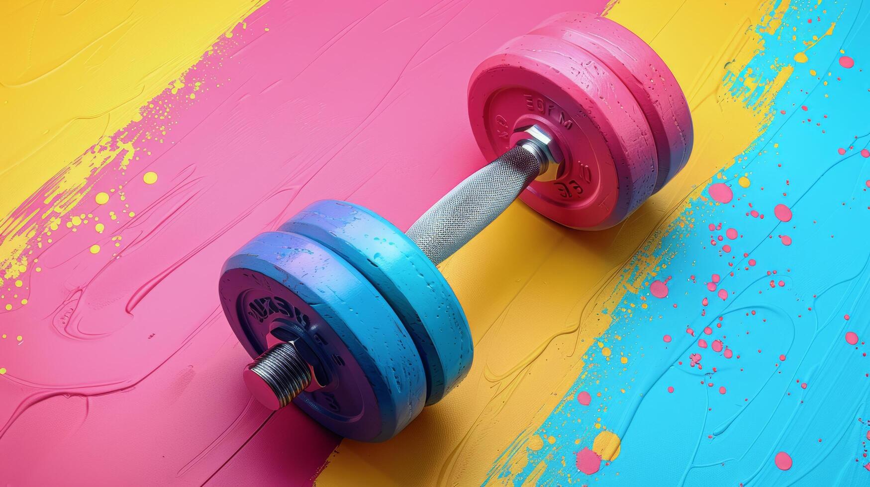 Dumbbells Resting on Colorful Wall photo