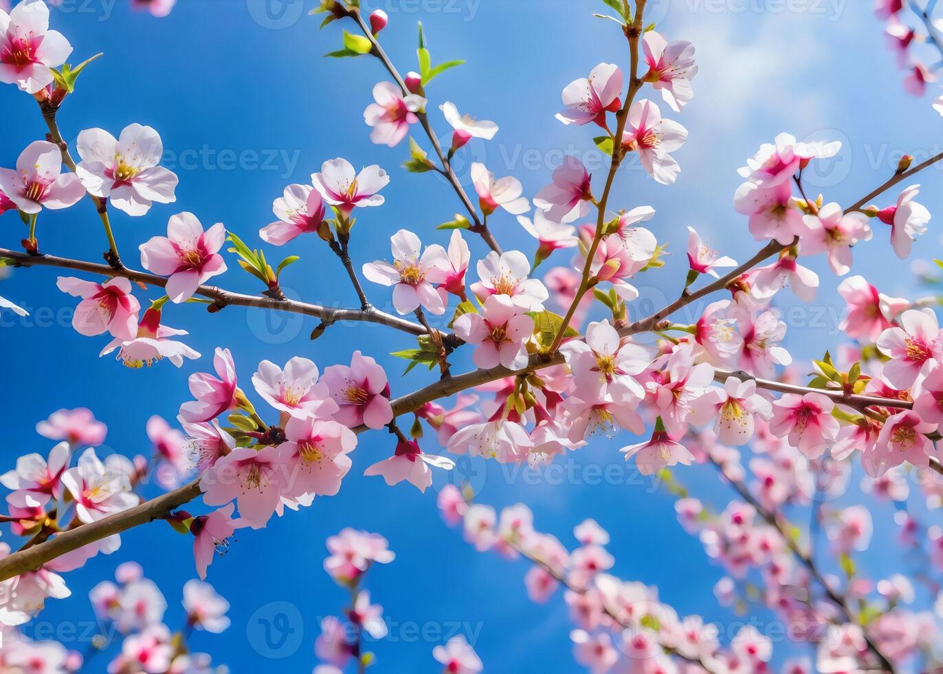 Tung Blossom branches swaying in a gentle breeze against a clear blue sky photo