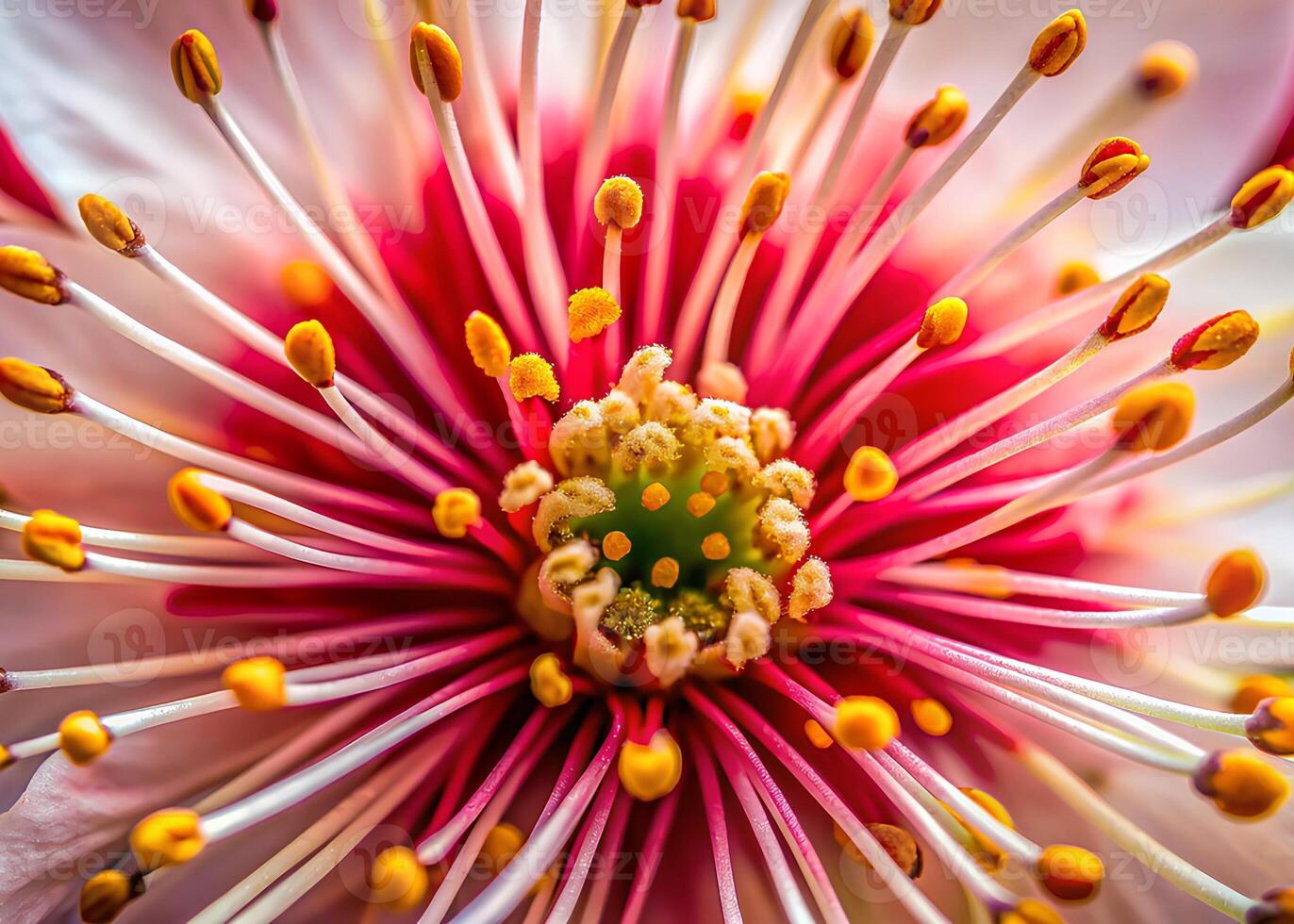 A macro shot of a Tung Blossom, highlighting the textures and colors of the petals and center photo