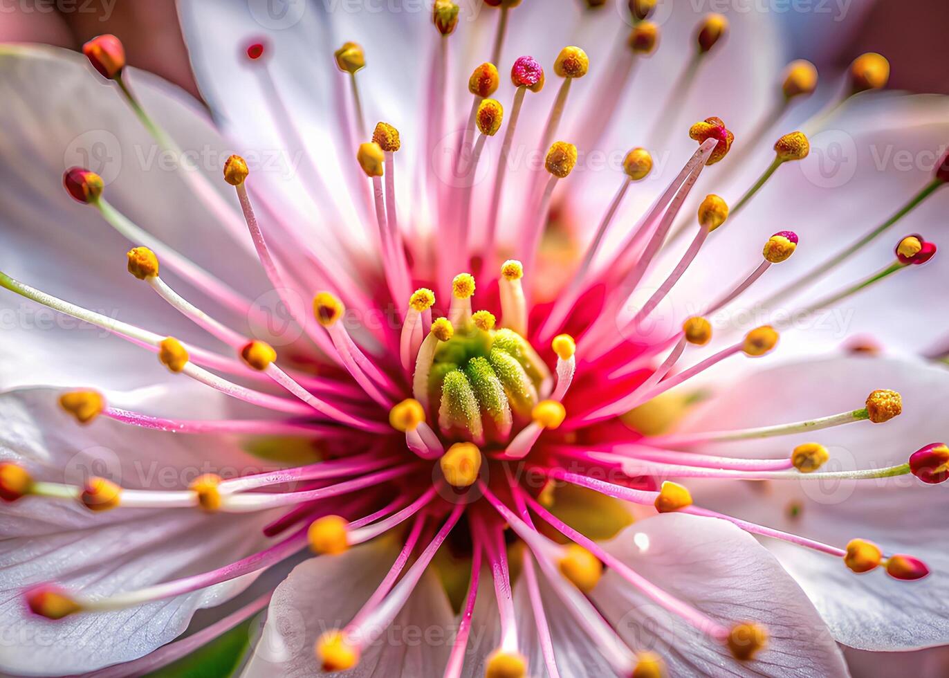 A macro shot of a Tung Blossom, highlighting the textures and colors of the petals and center photo