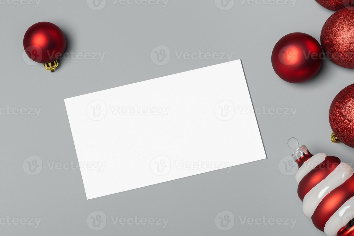 Beautiful Mockup White Card with Christmas Ornaments, A Festive Touch for Your Holiday Greetings photo