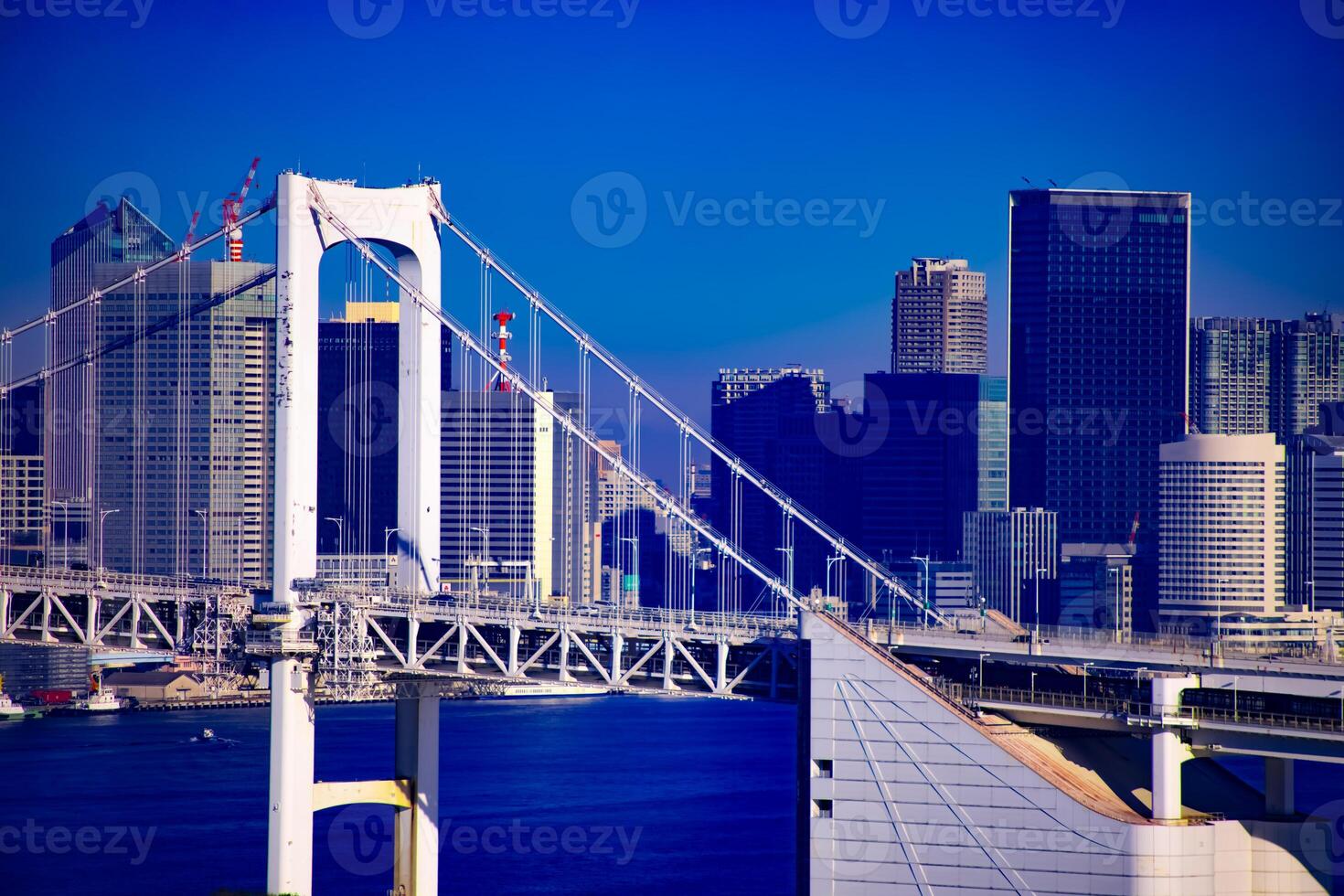 A bridge highway at the urban city in Tokyo long shot photo