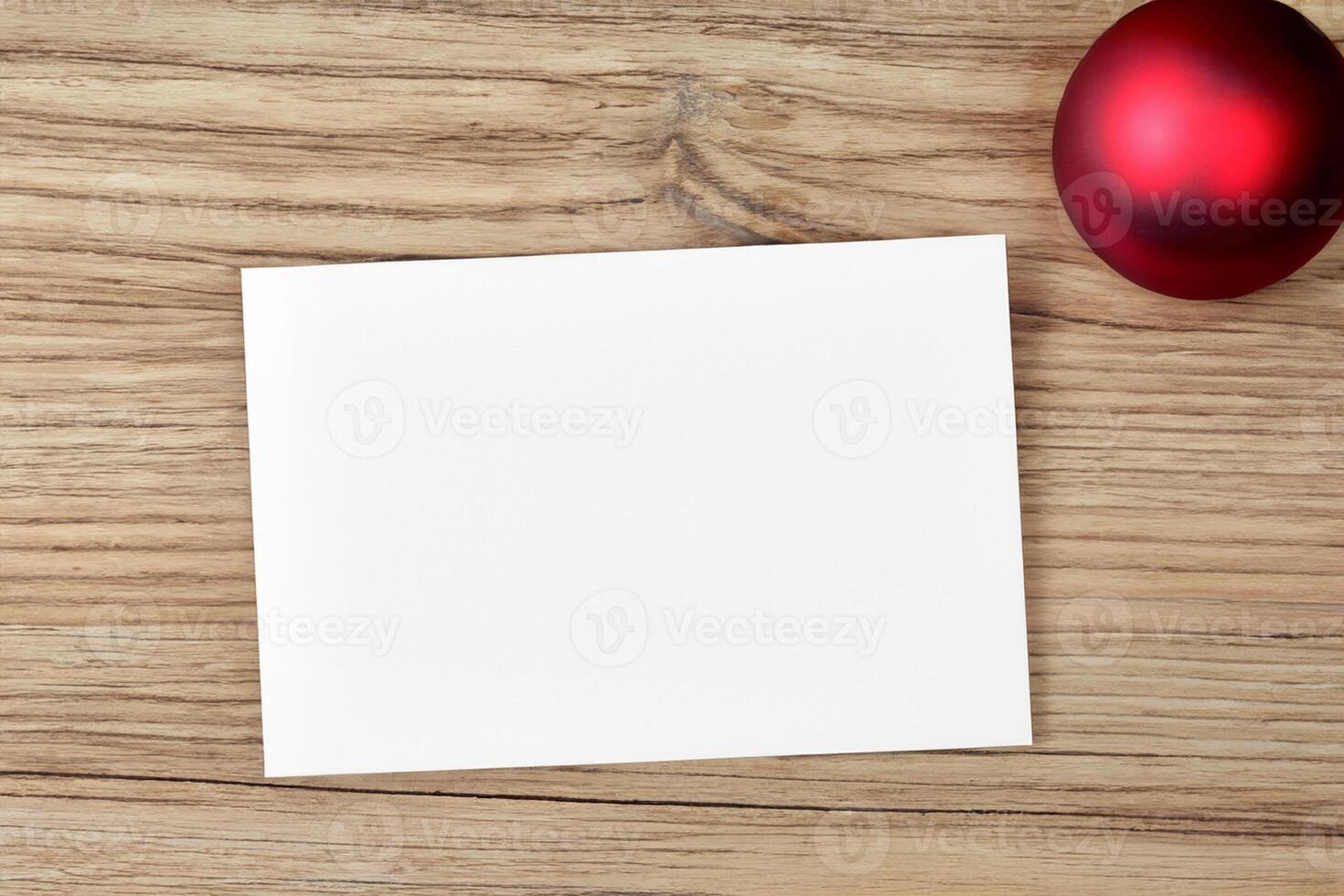 Beautiful Mockup White Card with Christmas Ornaments, A Festive Touch for Your Holiday Greetings photo