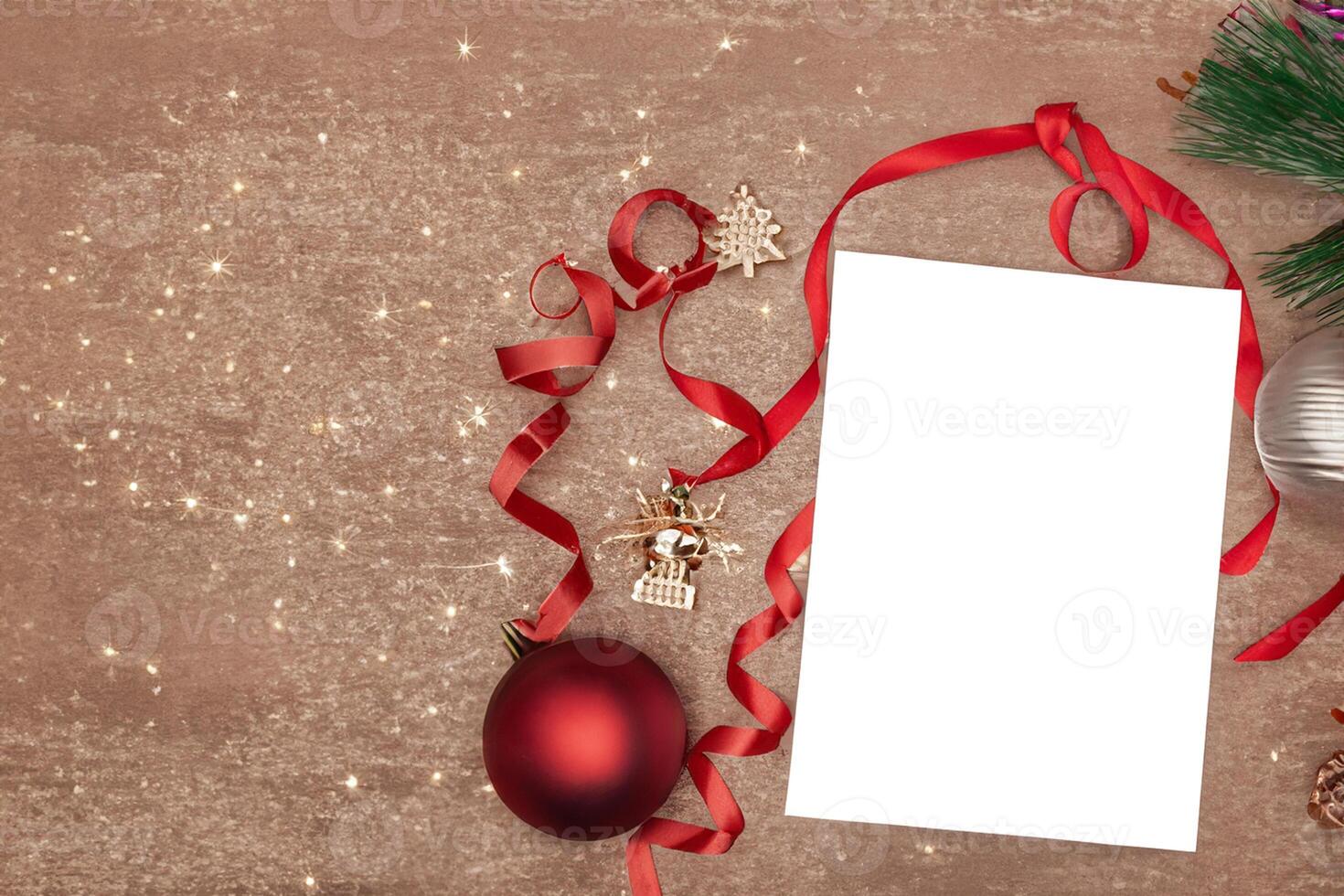 Beautiful Mockup White Card with Christmas Ornaments, A Festive Touch for Your Holiday Greetings photo