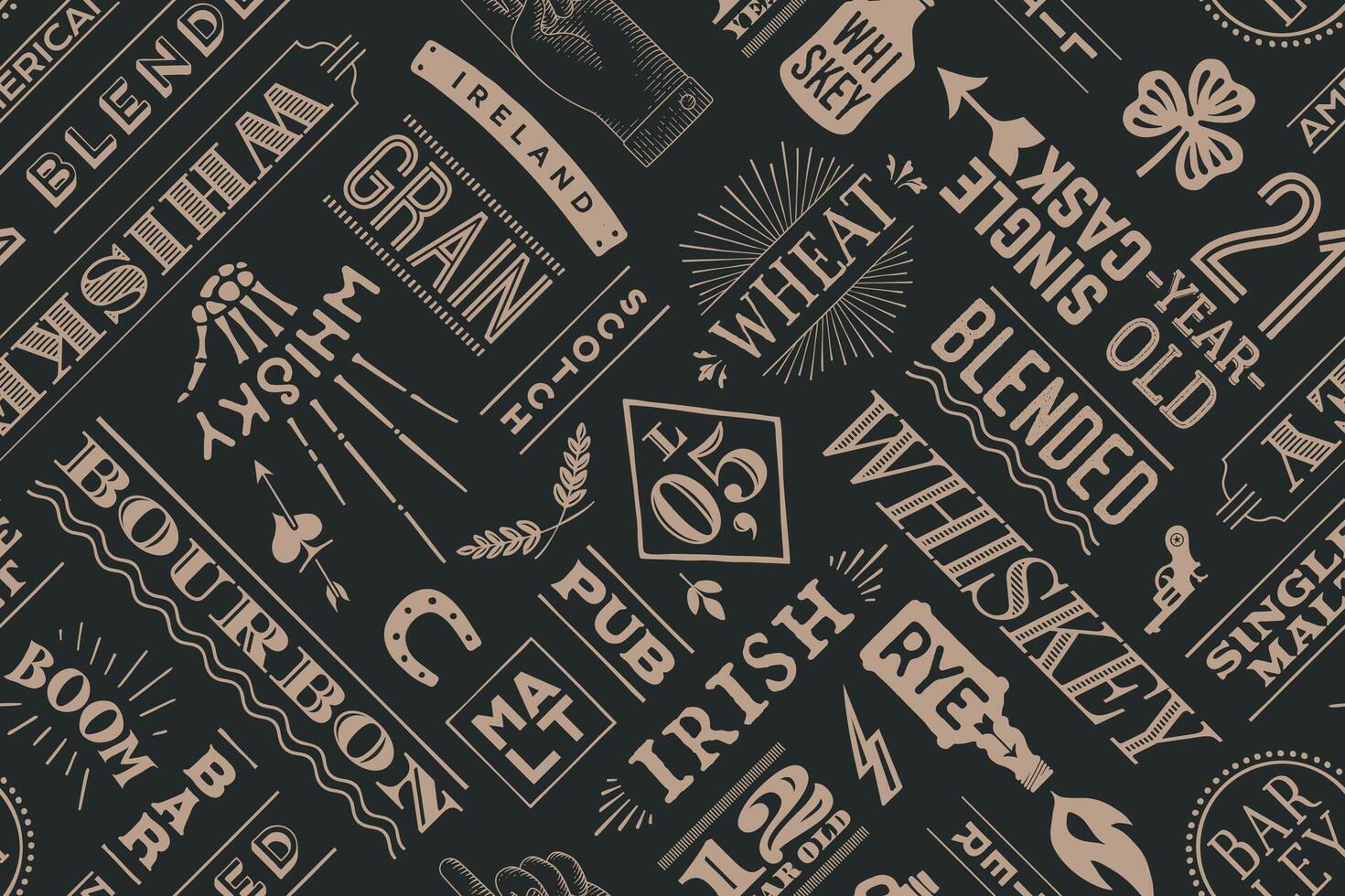 Seamless pattern with types of whiskey vector