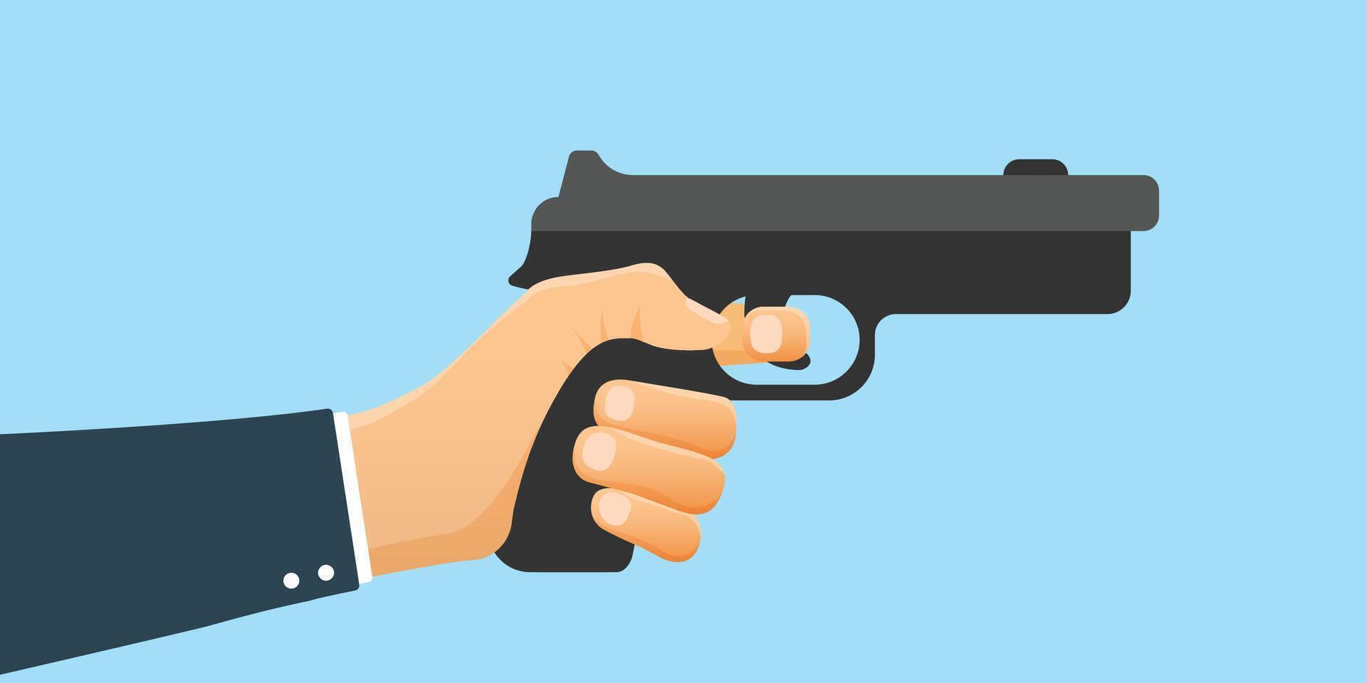 Hand holding pistol gun icon in flat style. Firearm symbol illustration on isolated background. Rifle ammo sign business concept. vector