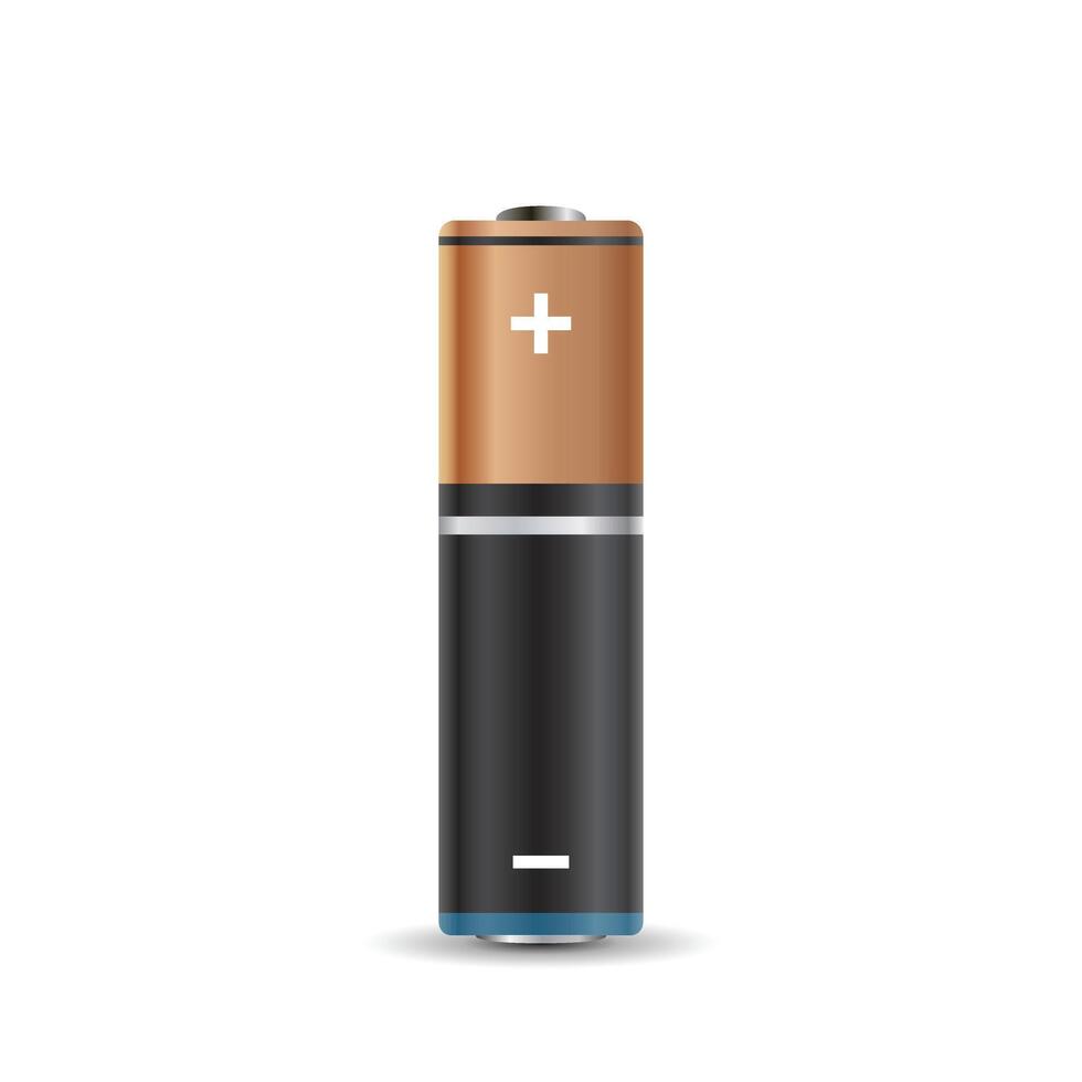 Realistic alkaline battery icon in flat style. Diffrent size accumulator illustration on isolated background. Accumulator recharge sign business concept. vector