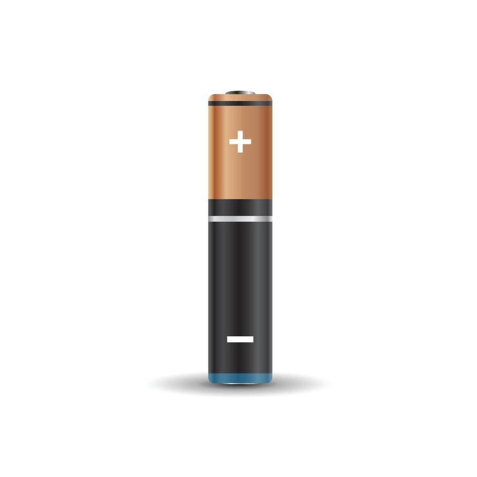 Realistic alkaline battery icon in flat style. Diffrent size accumulator illustration on isolated background. Accumulator recharge sign business concept. vector
