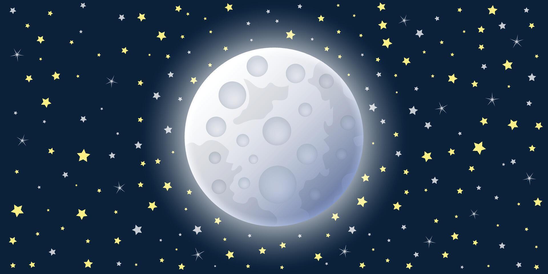 Full moon night icon in flat style. Lunar landscape illustration on isolated background. Astrology sign business concept. vector