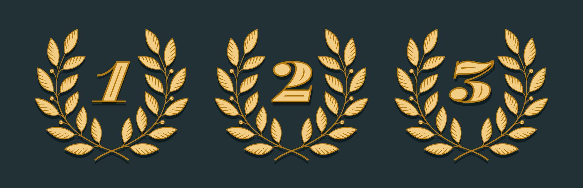 Laurel wreath icon with number One, Two, Three vector