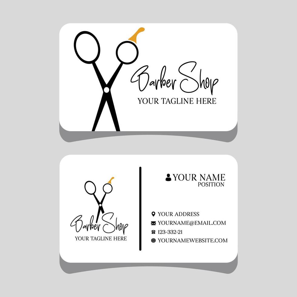 Barber shop business card and men's salon or barber shop logo black and white and Barber Shop business card and logo barber black and white men salon business card vector