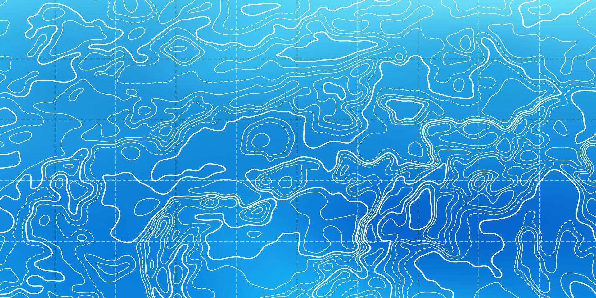 Ocean bottom topographic line map curvy wave isolines illustration. vector